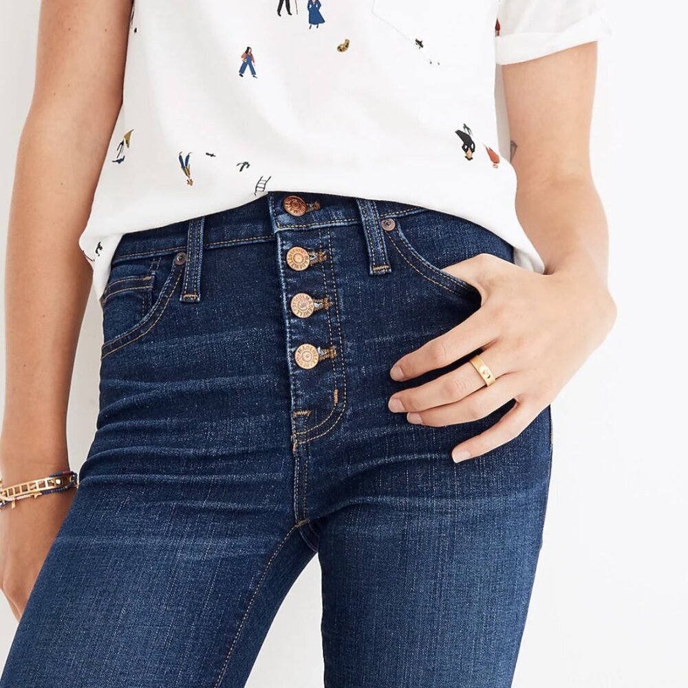 Madewell Tall 9" High Rise Skinny Jeans in Hayes Wash: Button-Front Edition